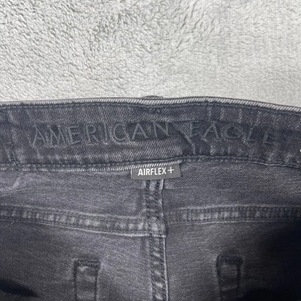 American Eagle Outfitters Mens 30x34 Black Denim Stretch Distressed Straight Leg